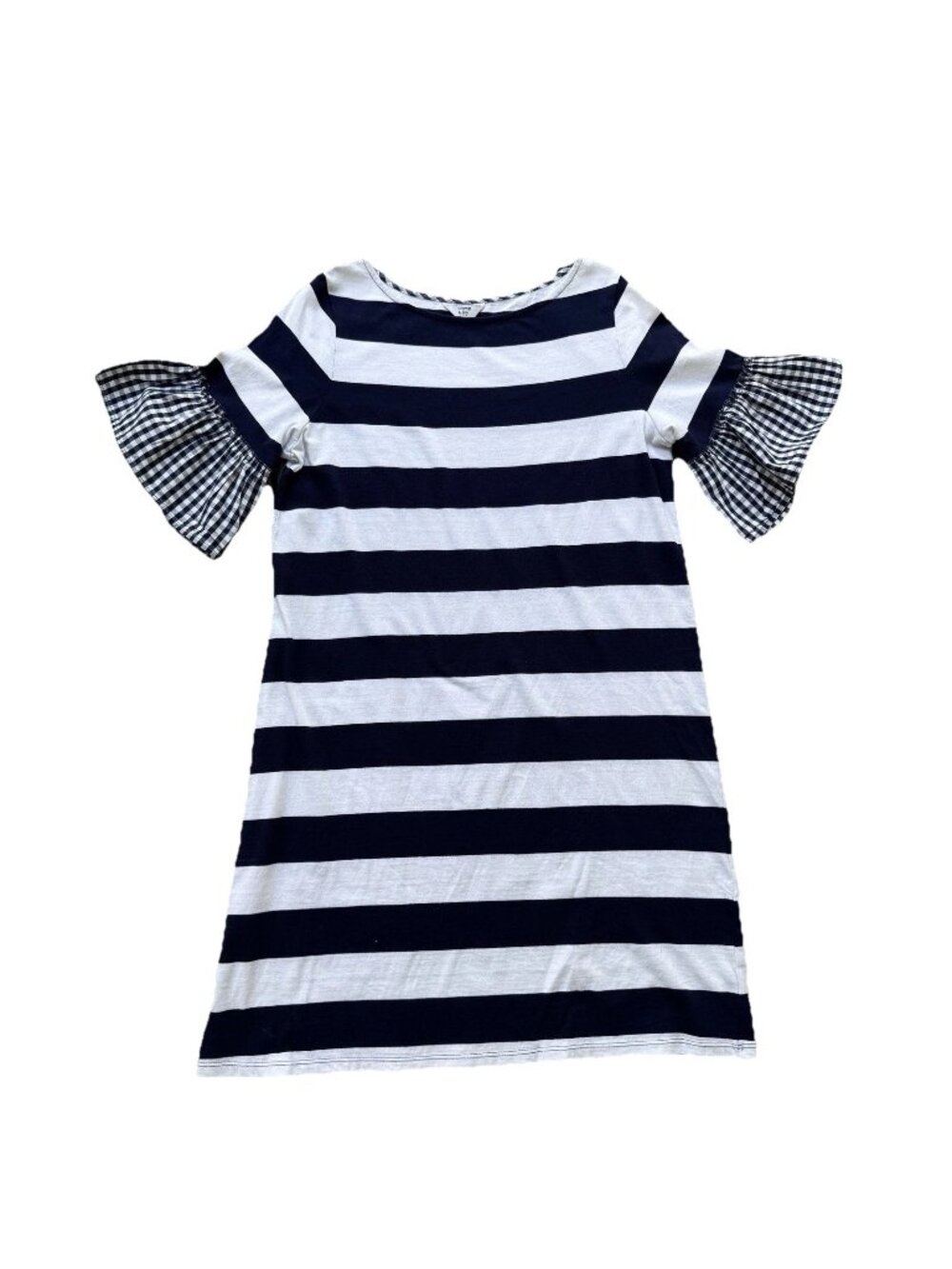 Crown And Ivy Navy Blue White Striped Knit Dress Gingham Ruffle Sleeve Medium
